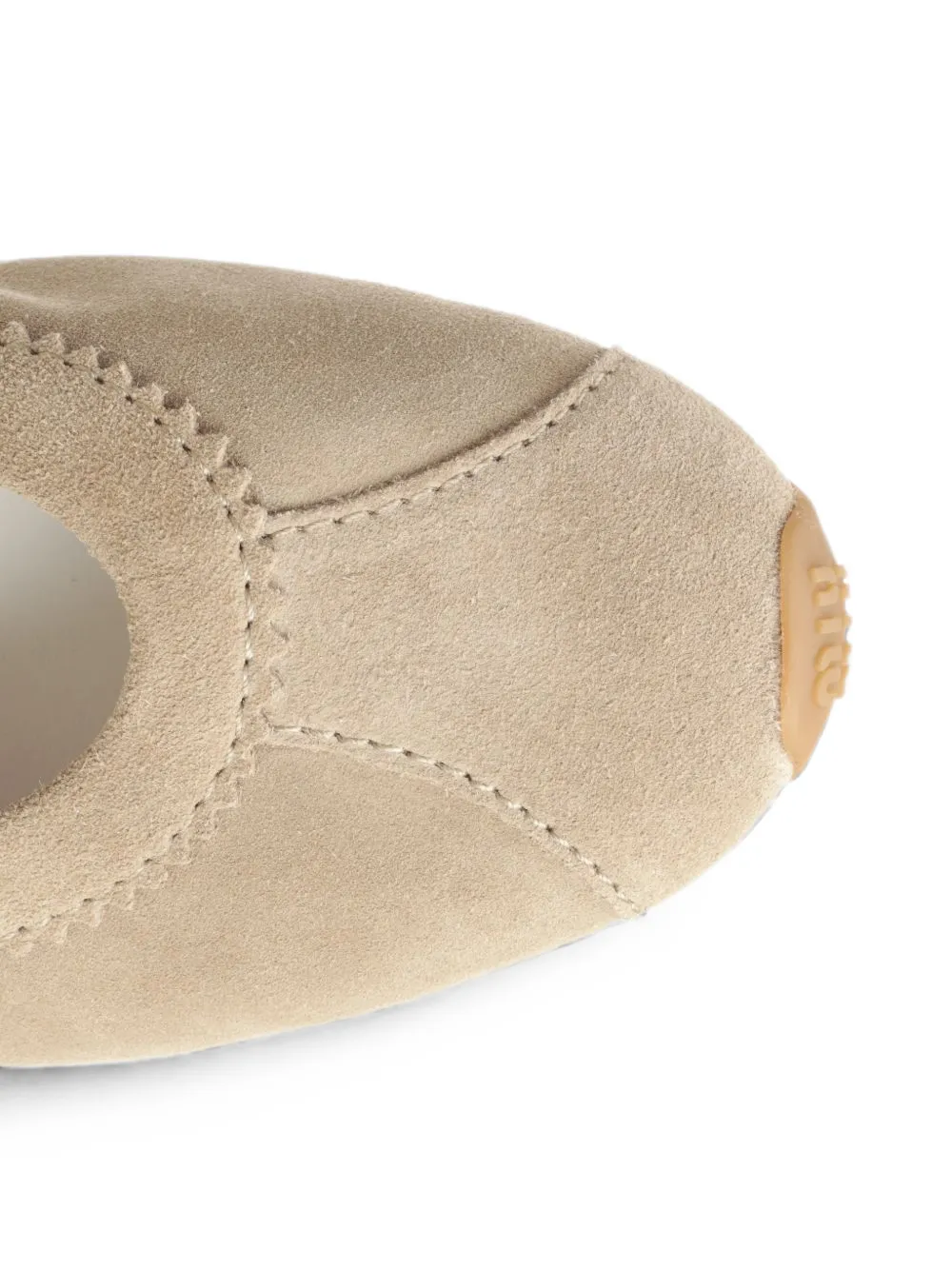 Miu Plume touch-strap suede ballet flats Beige