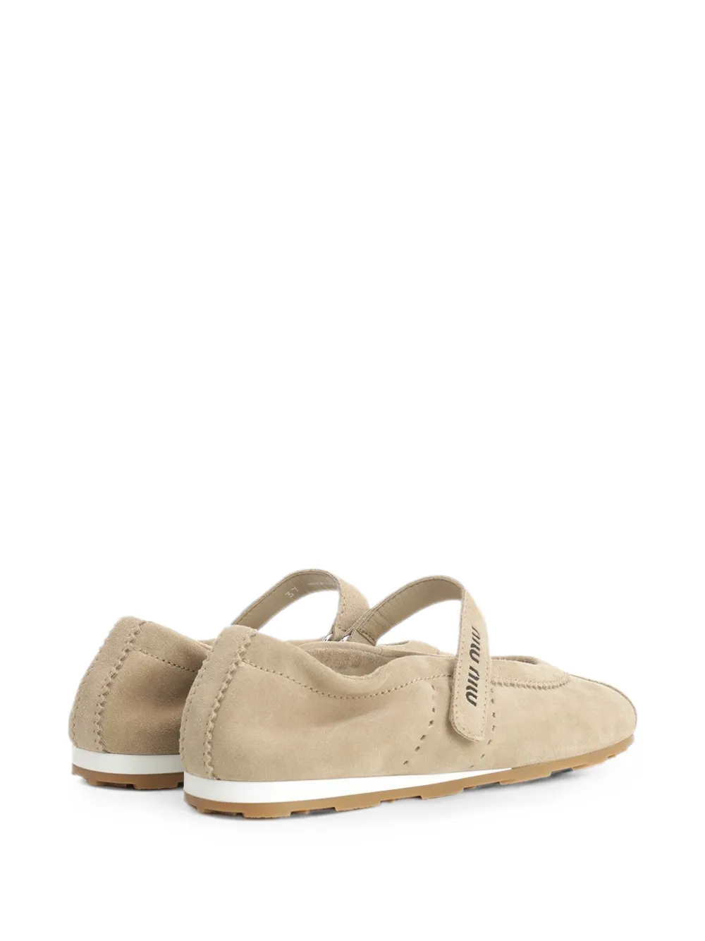 Miu Plume touch-strap suede ballet flats Beige