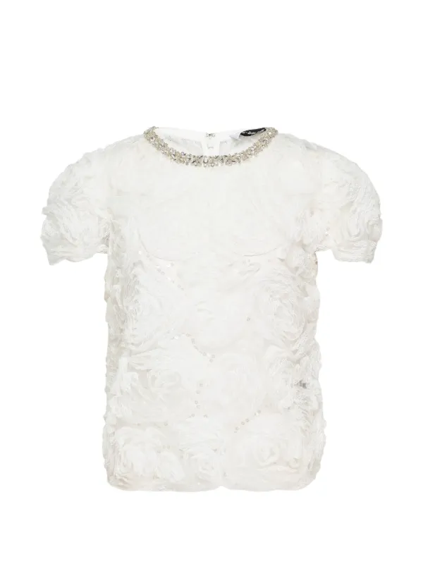 Self-Portrait Rosette-embellished Sequined Top in White