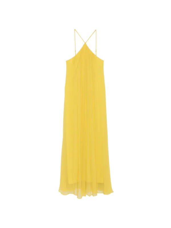 staud yellow maxi dress Staud Dasha Pleated Halterneck Maxi Dress