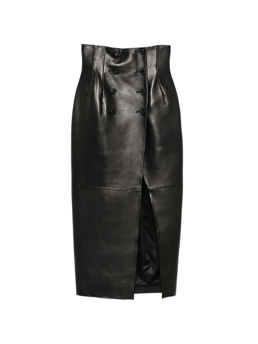 KHAITE double-breasted leather midi skirt - Nero