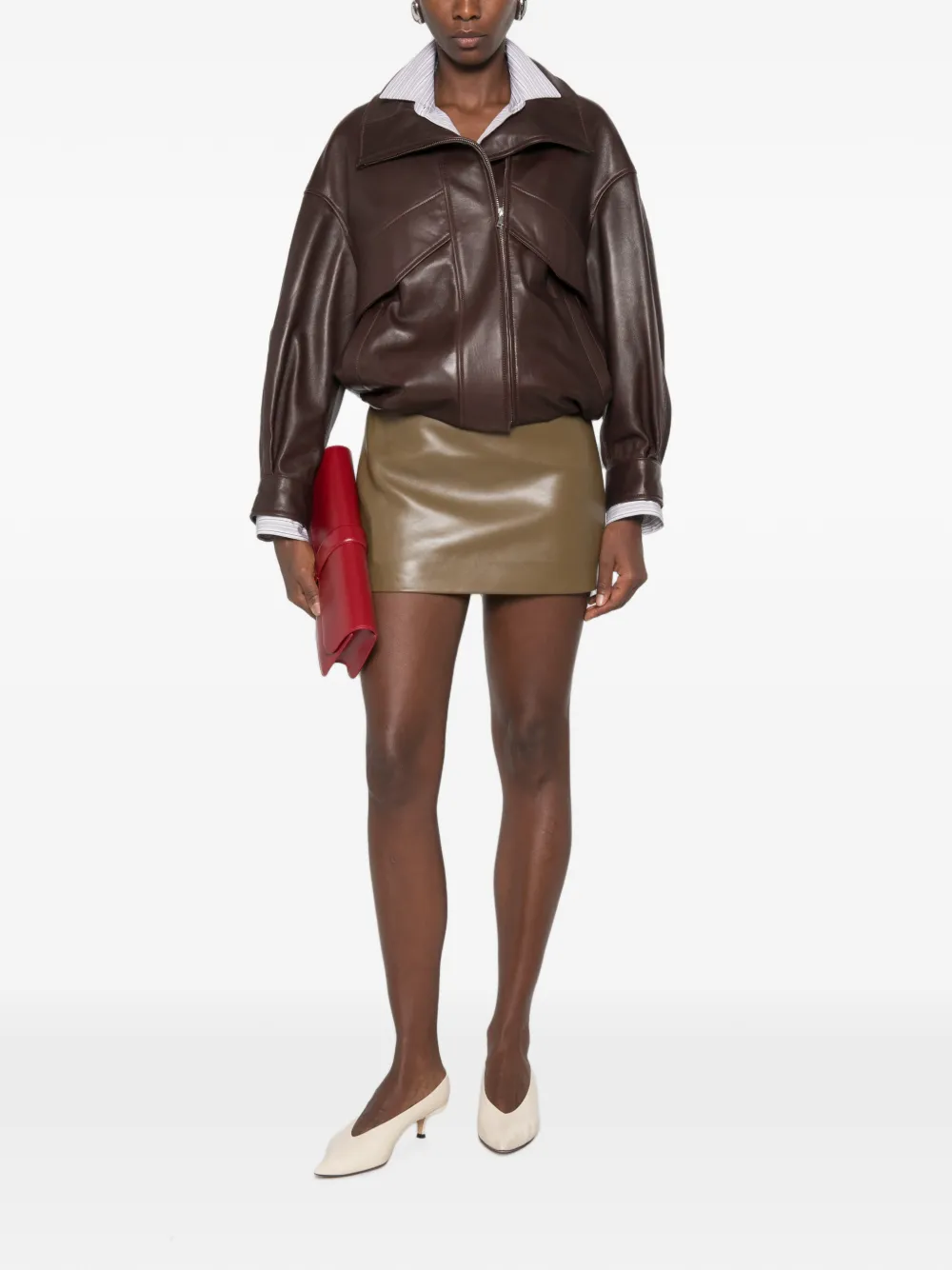 KHAITE Leren mini-rok Groen