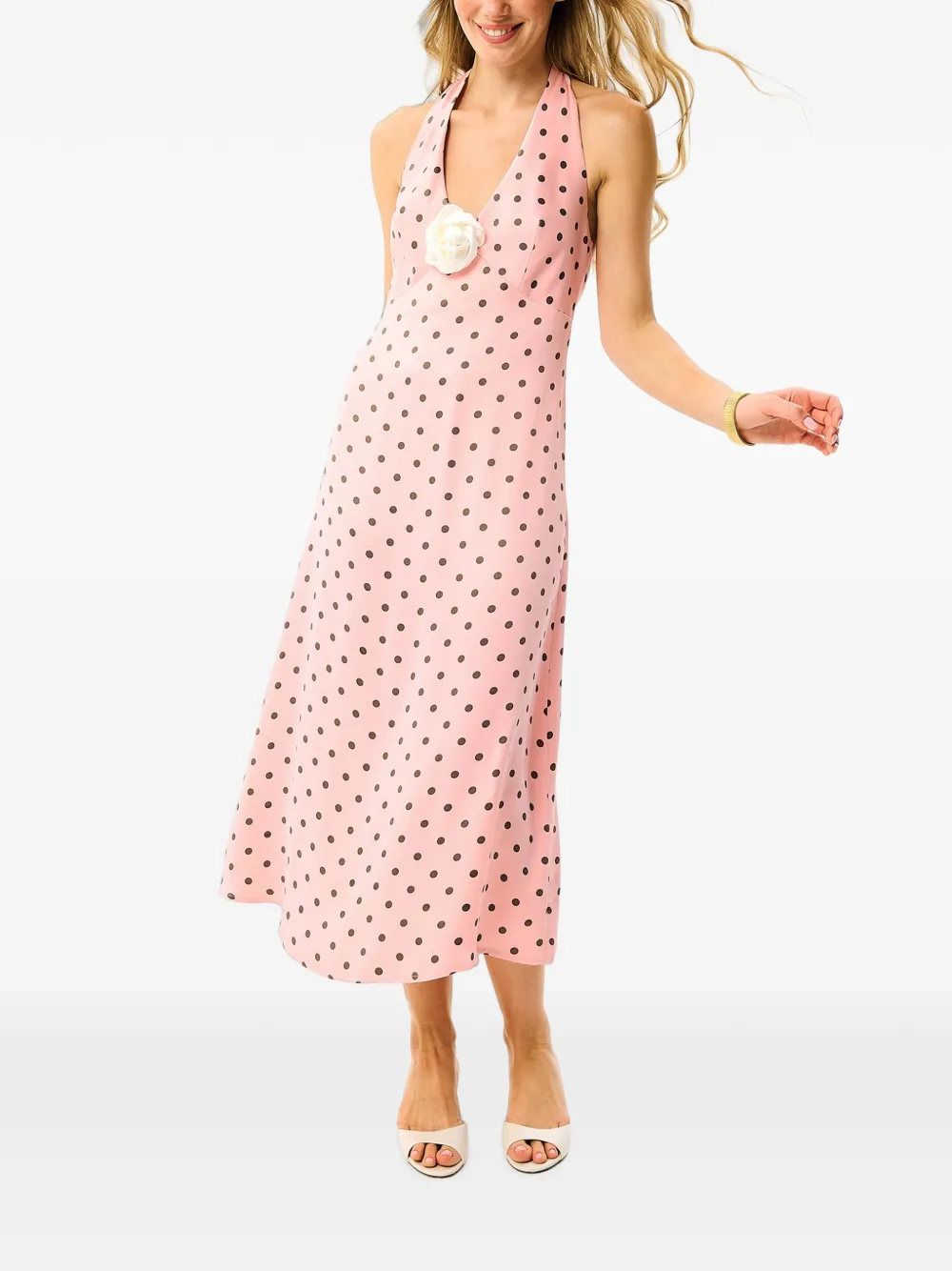 Sleeper Jardin midi-jurk met halternek en stippen Roze