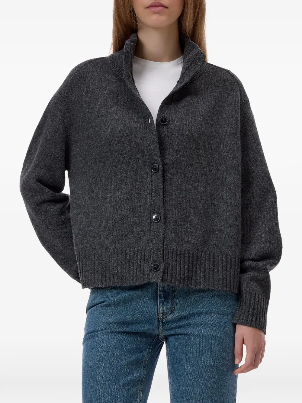 Closed roll-neck button-up cardigan Grijs