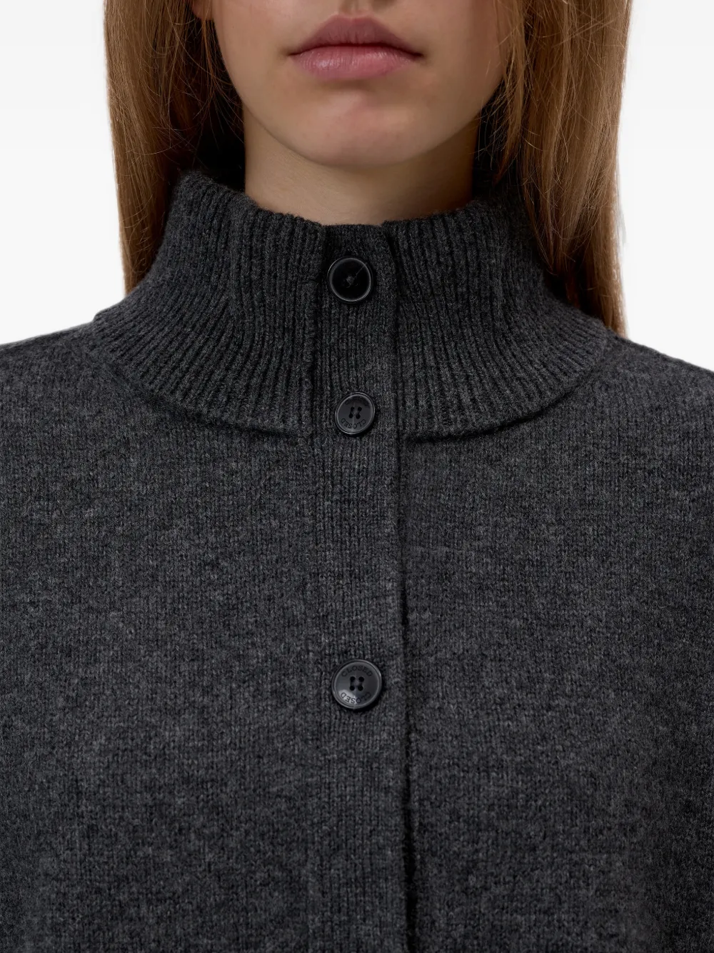 Closed roll-neck button-up cardigan Grijs