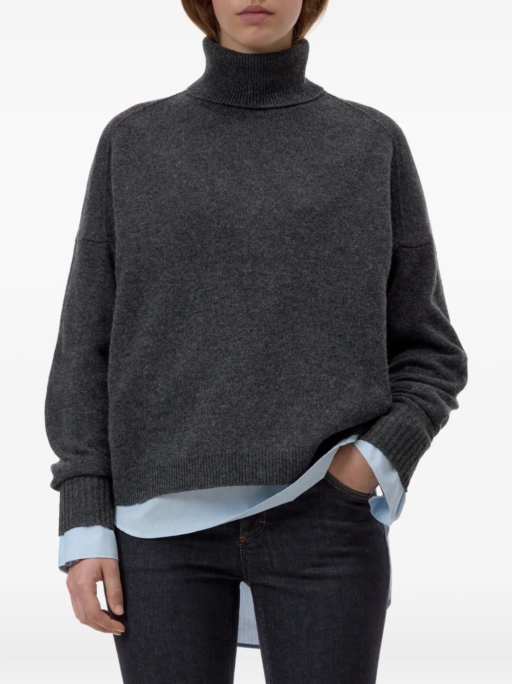 Closed roll-neck drop-shoulder sweater Grijs