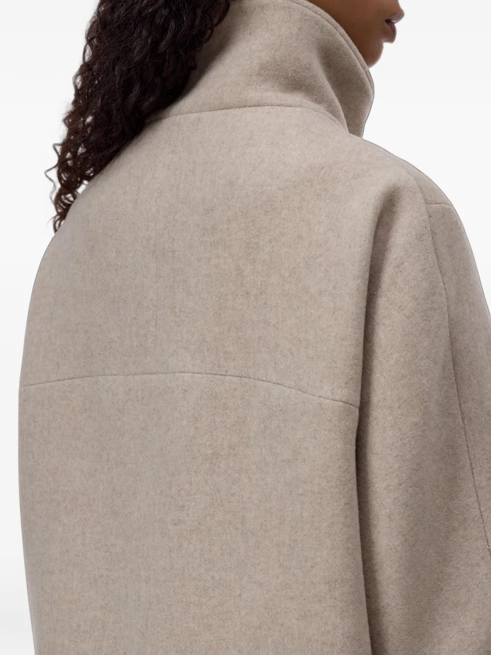 Closed button-fastening funnel-neck jacket Beige