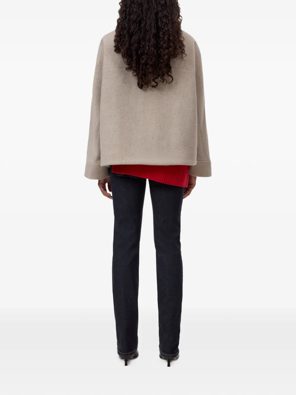 Closed button-fastening funnel-neck jacket Beige