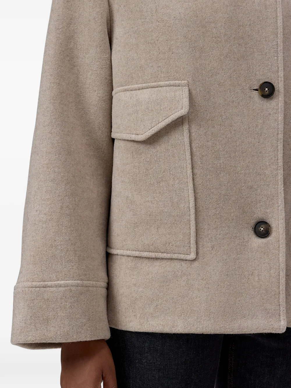 Closed button-fastening funnel-neck jacket Beige