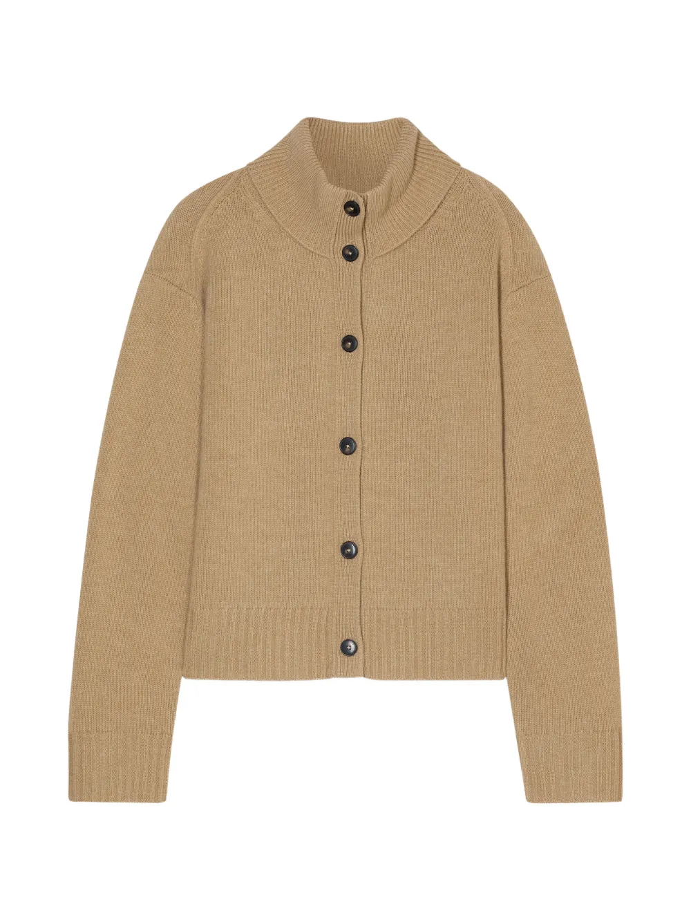 Closed Button-up Roll-neck Cardigan In Brown
