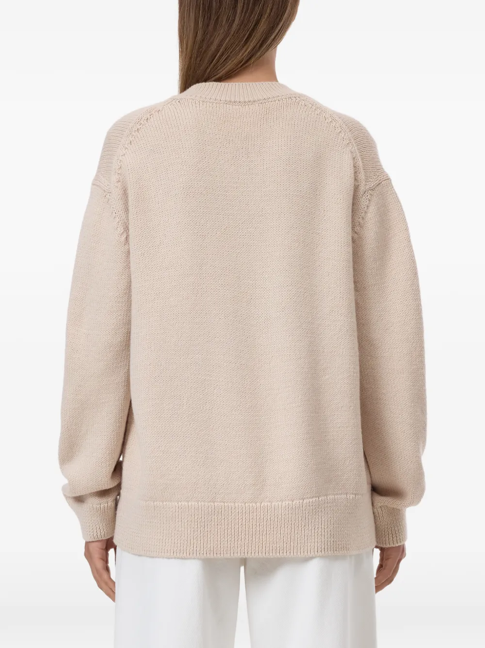 Closed V-neck long-sleeve sweater Beige