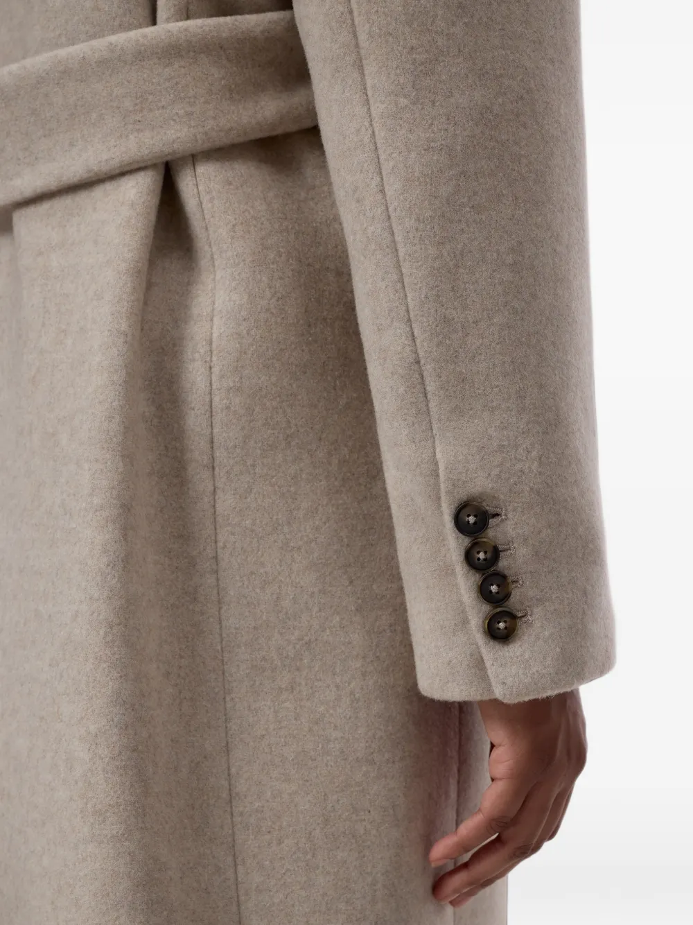 Closed belted notch-lapels coat Beige