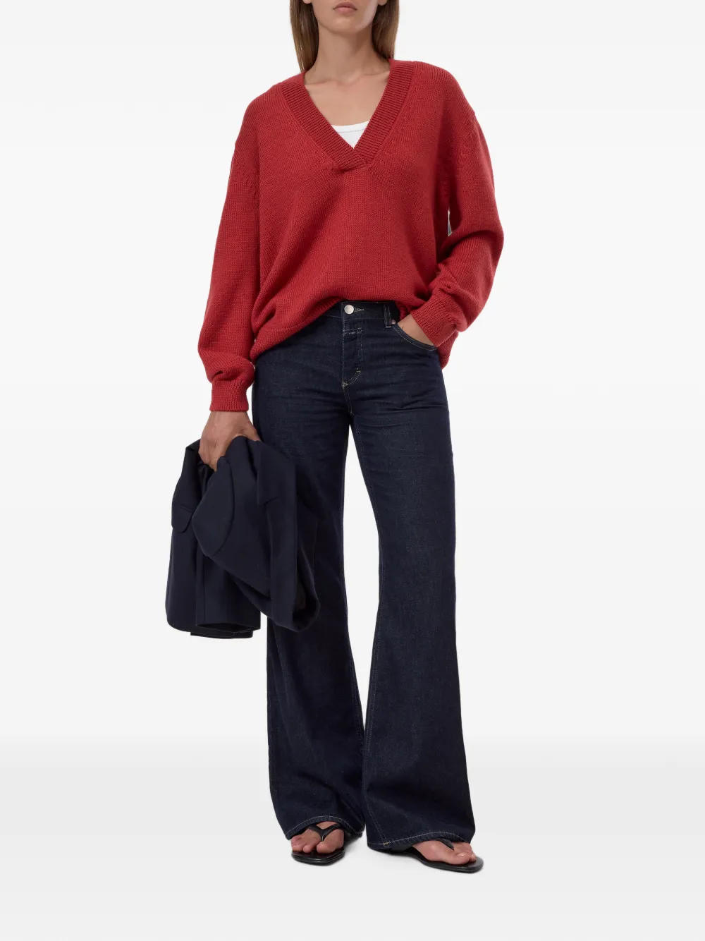 Closed V-neck long-sleeve sweater Rood