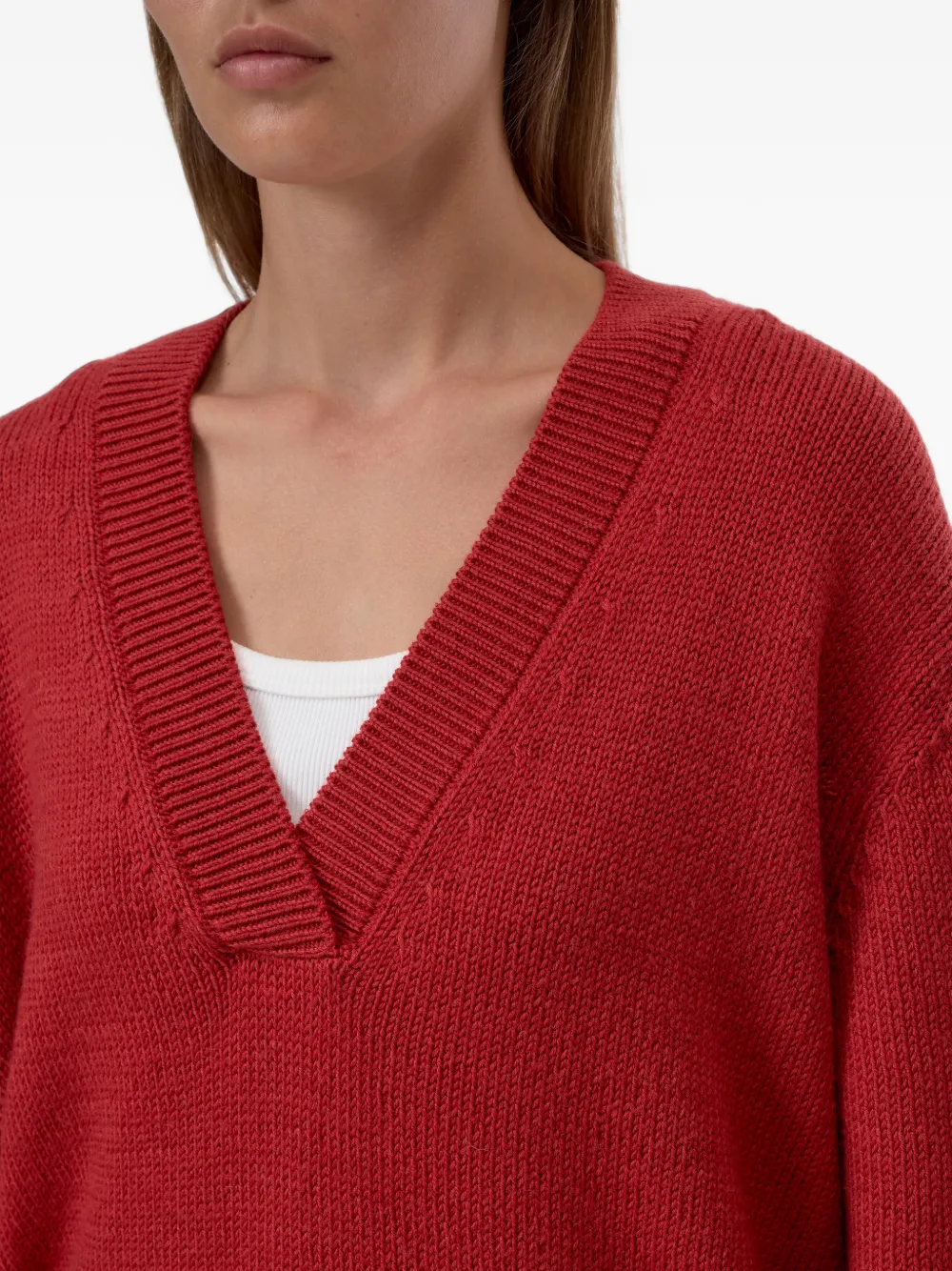 Closed V-neck long-sleeve sweater Rood