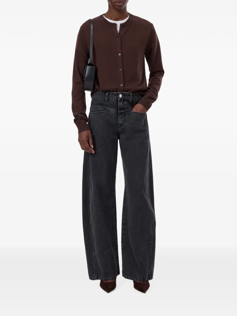 Closed Button-up vest met ronde hals Bruin