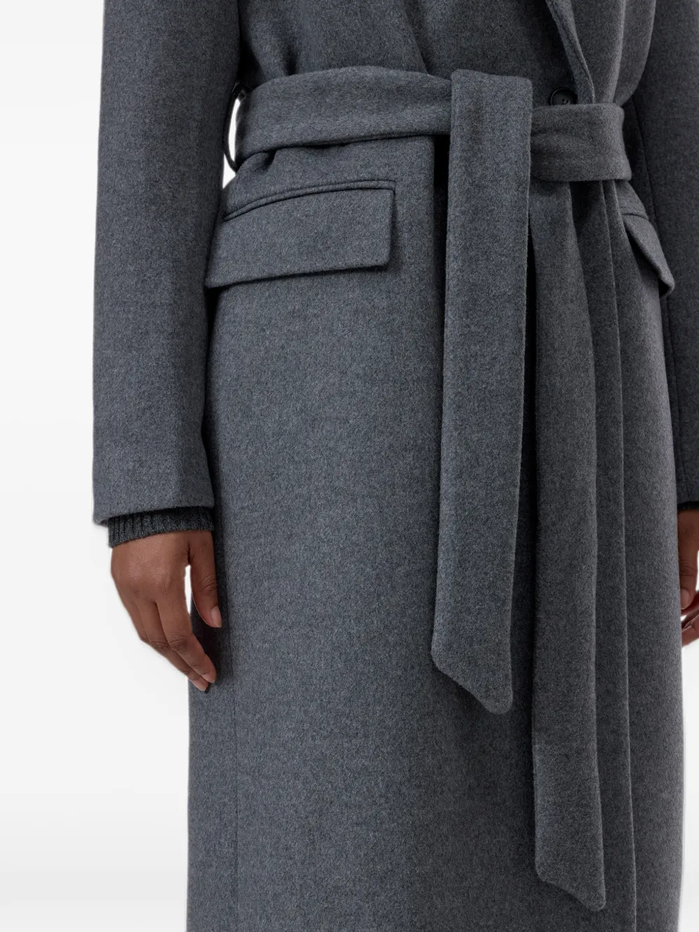 Closed belted notched-lapels coat Grijs