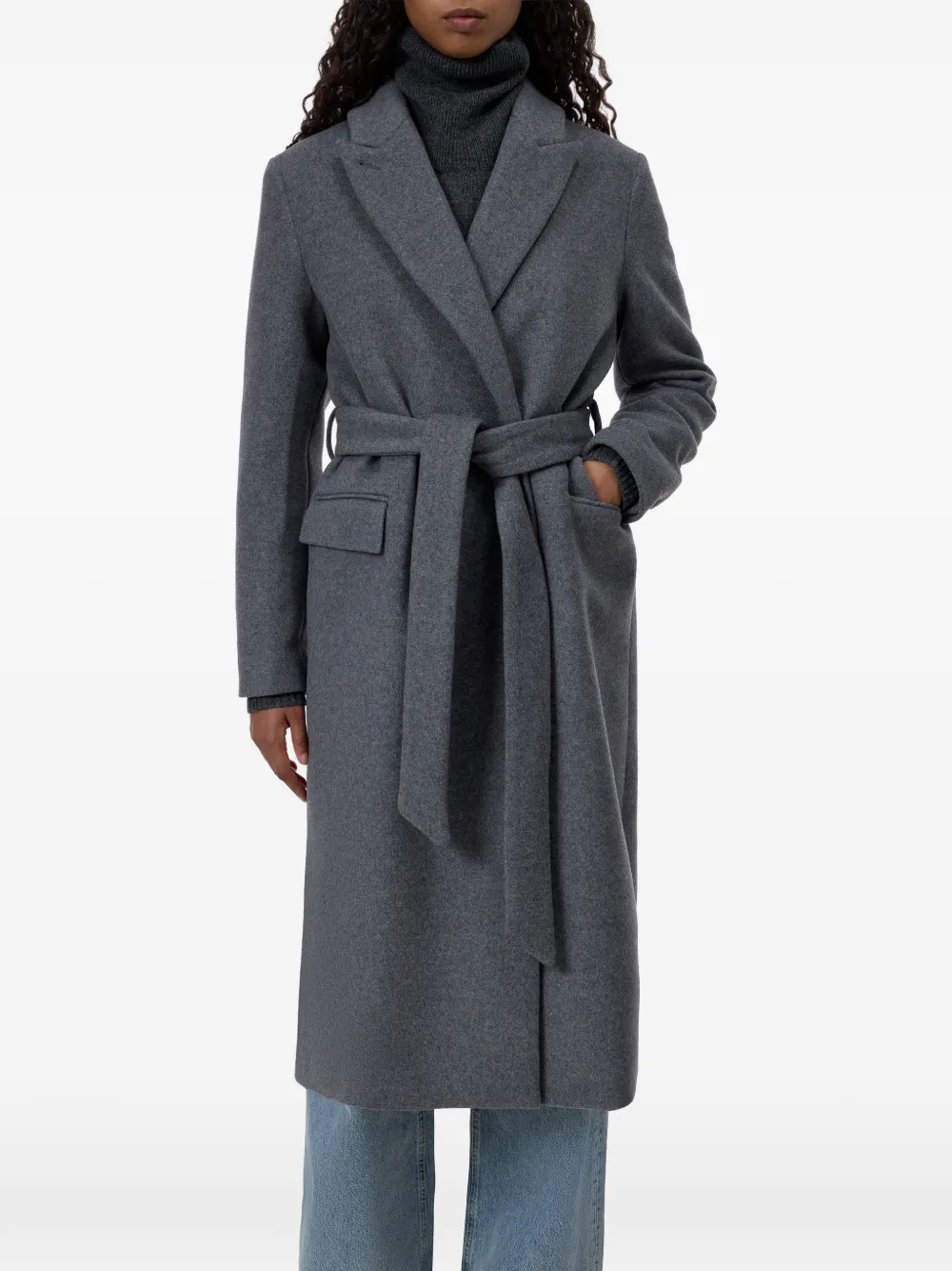 Closed belted notched-lapels coat Grijs