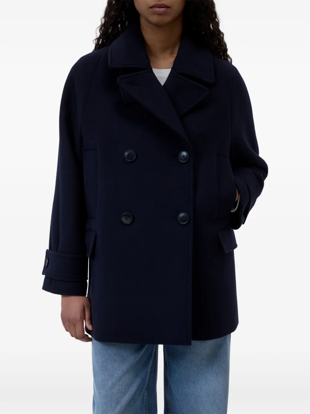 Closed Caban jack met dubbele rij knopen Blauw