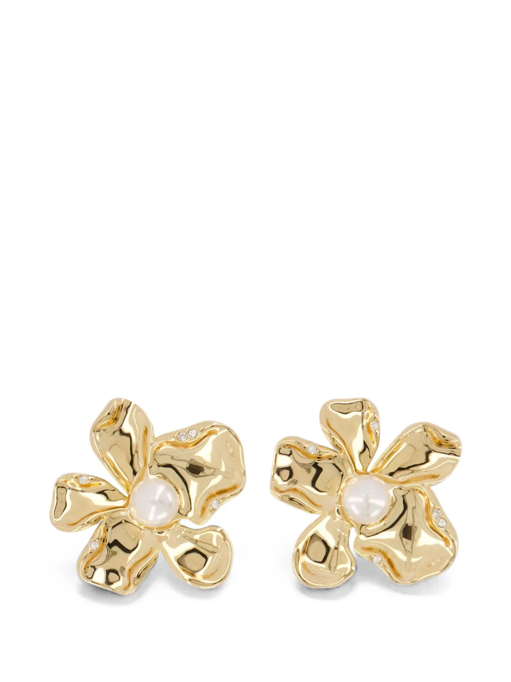 Self-Portrait pearl flower earrings - Gold