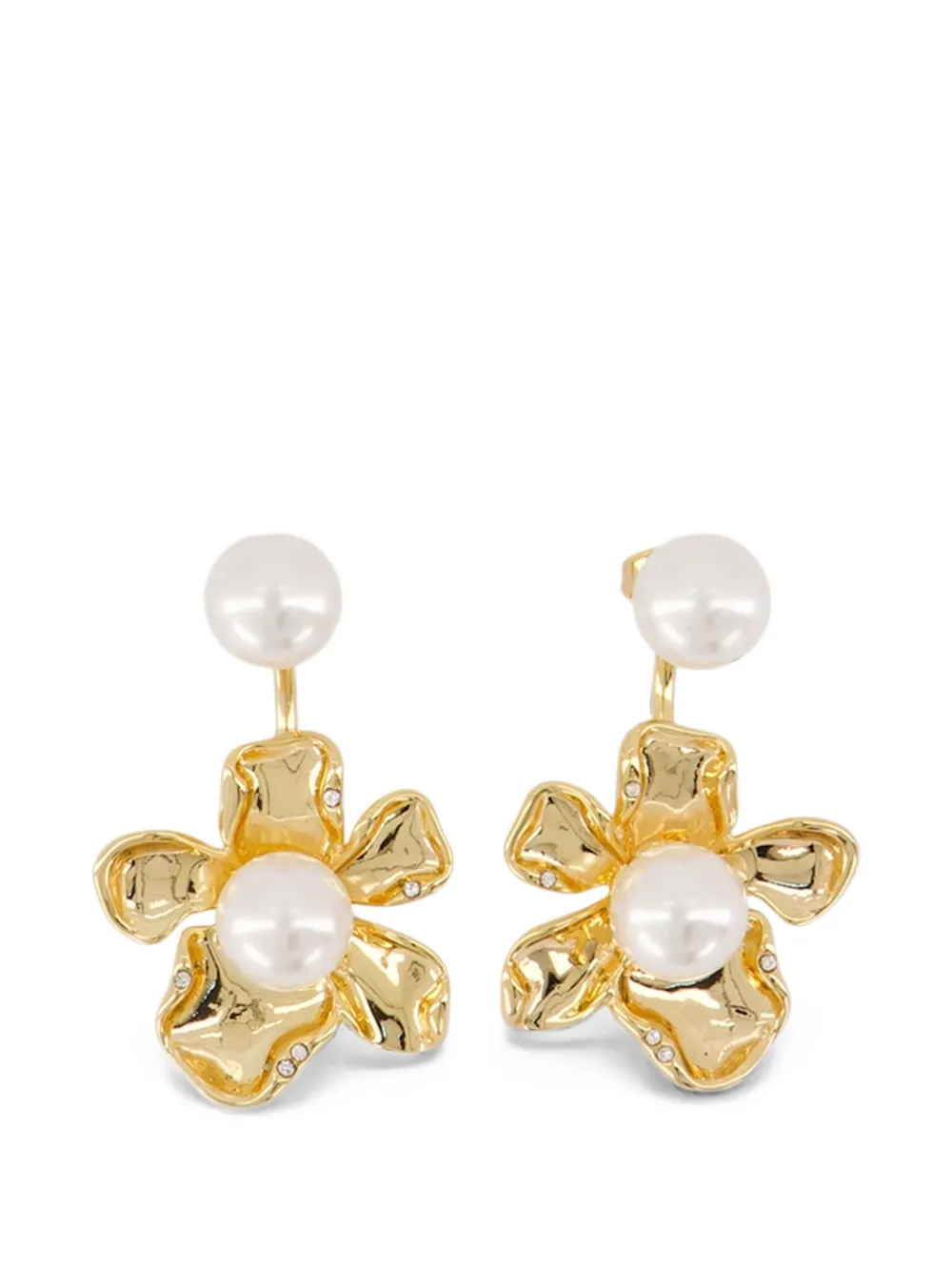Self-Portrait faux-pearl flower earrings - Gold
