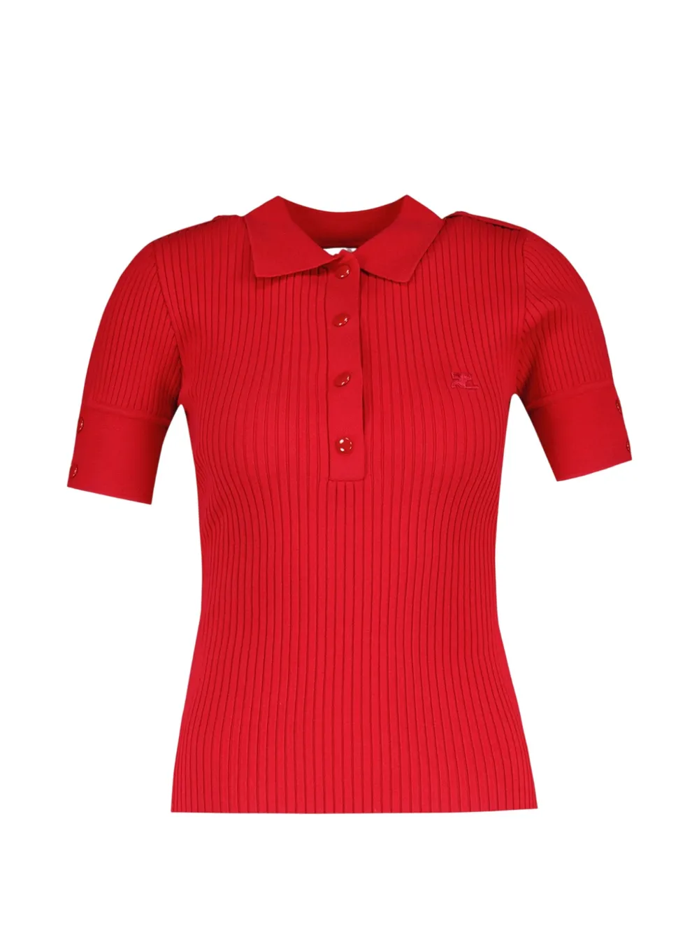 Courrèges ribbed-knit short-sleeve polo shirt - Rosso