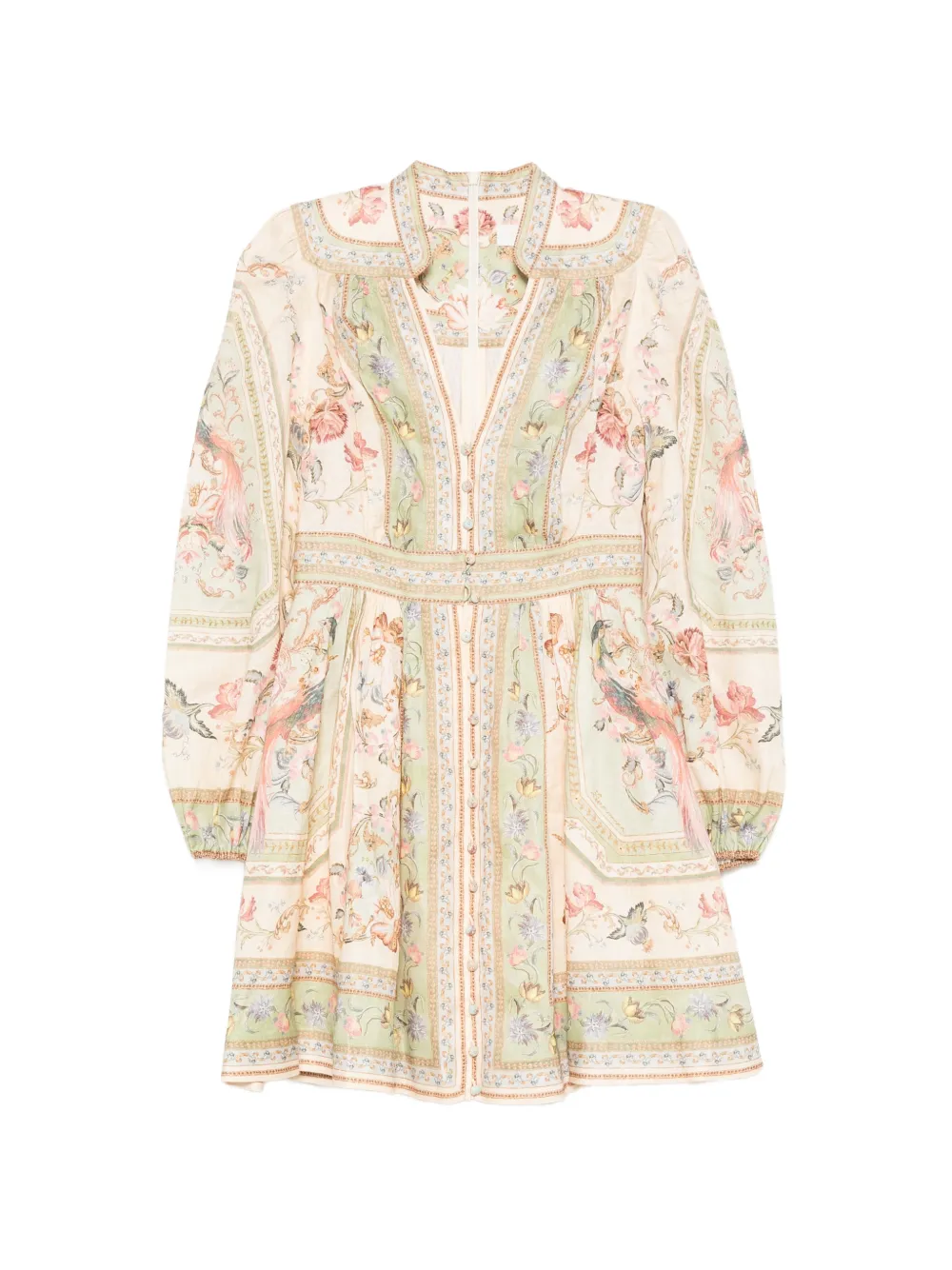 ZIMMERMANN Roselight floral-print linen mini dress - Nude