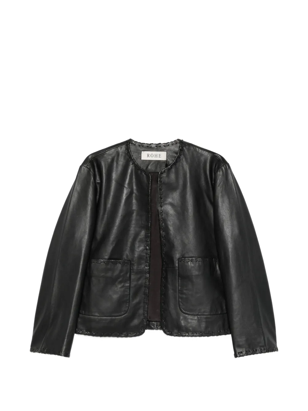 Róhe whipstitch-trim collarless jacket - Nero