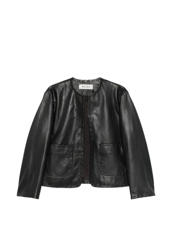 Róhe Whipstitch-trim Collarless Jacket in Black