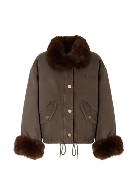PINKO cotton pea coat with faux fur details