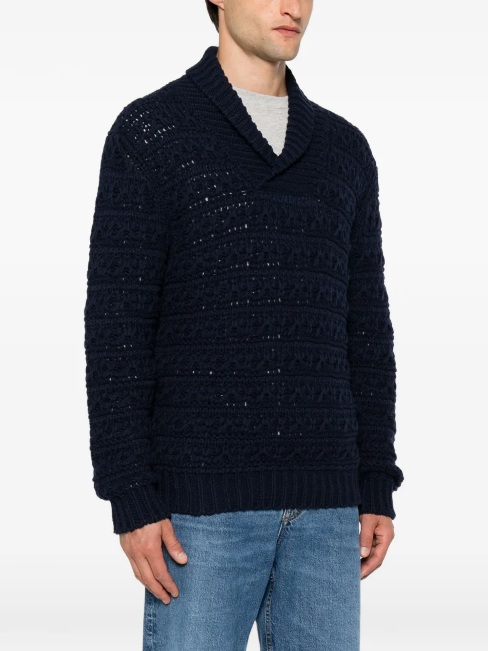 Canali Kabelgebreide trui met sjaalkraag Blauw