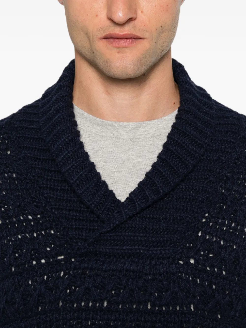 Canali Kabelgebreide trui met sjaalkraag Blauw