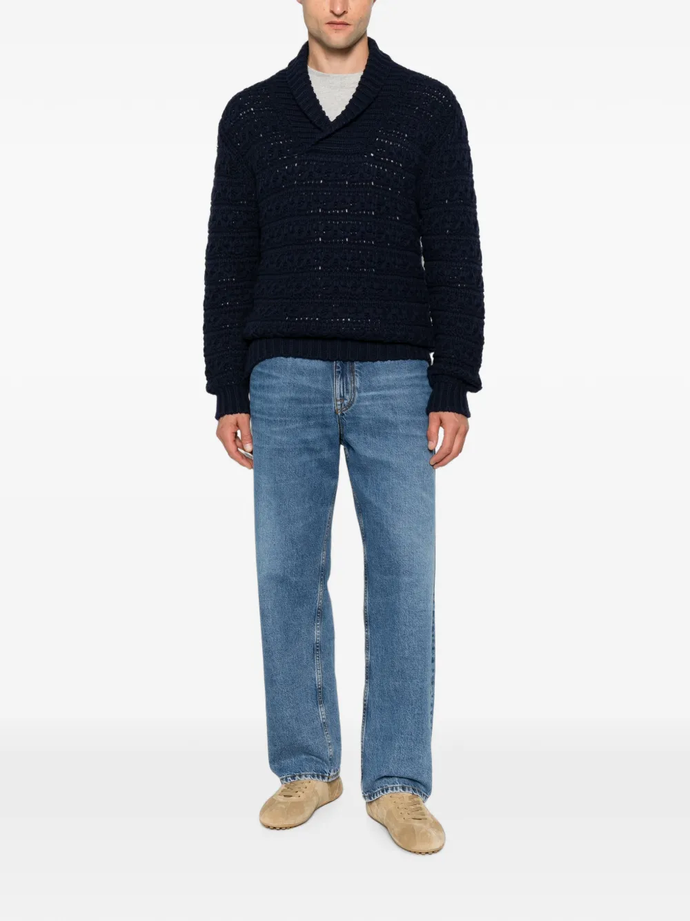 Canali Kabelgebreide trui met sjaalkraag Blauw