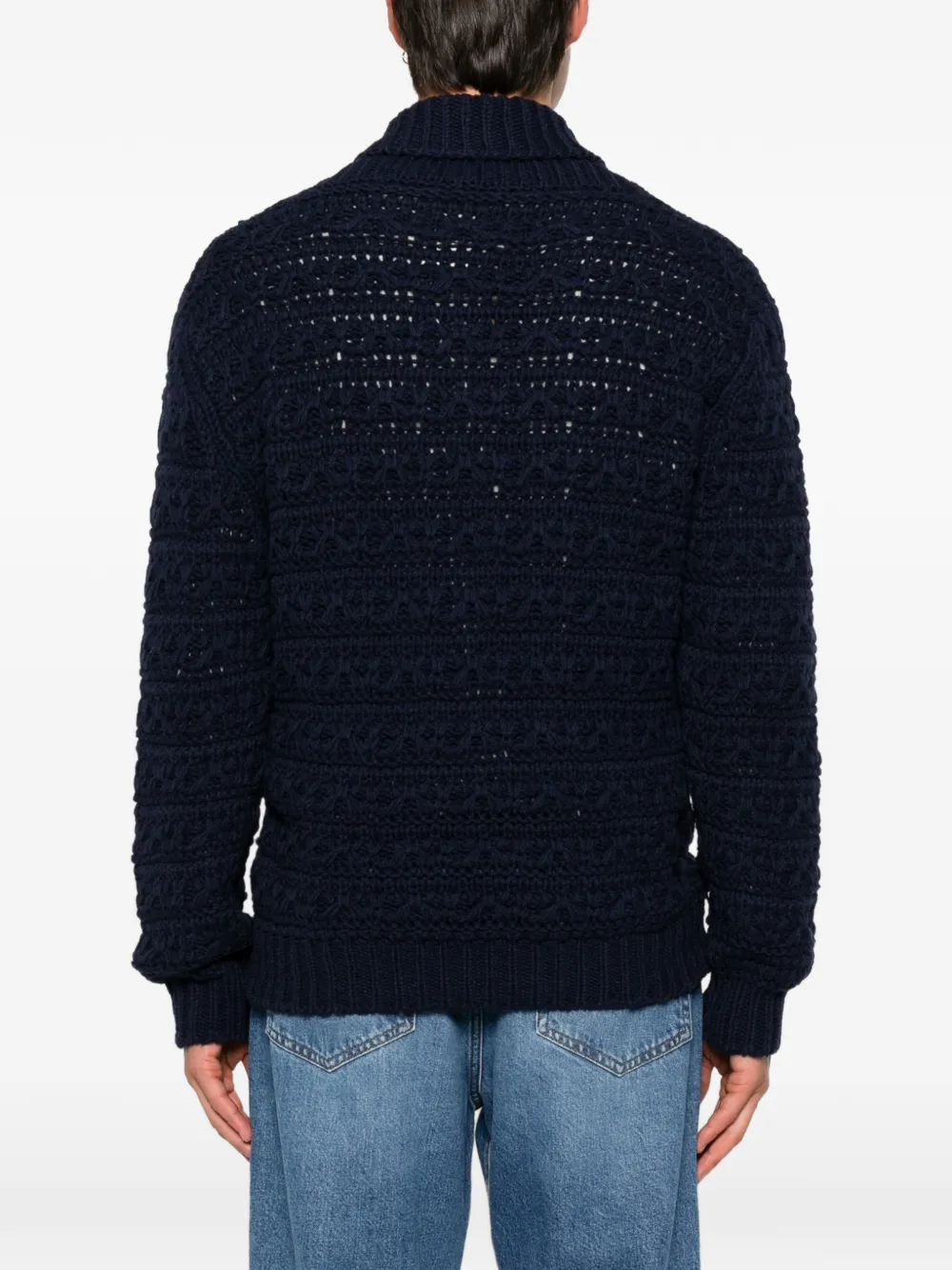 Canali Kabelgebreide trui met sjaalkraag Blauw