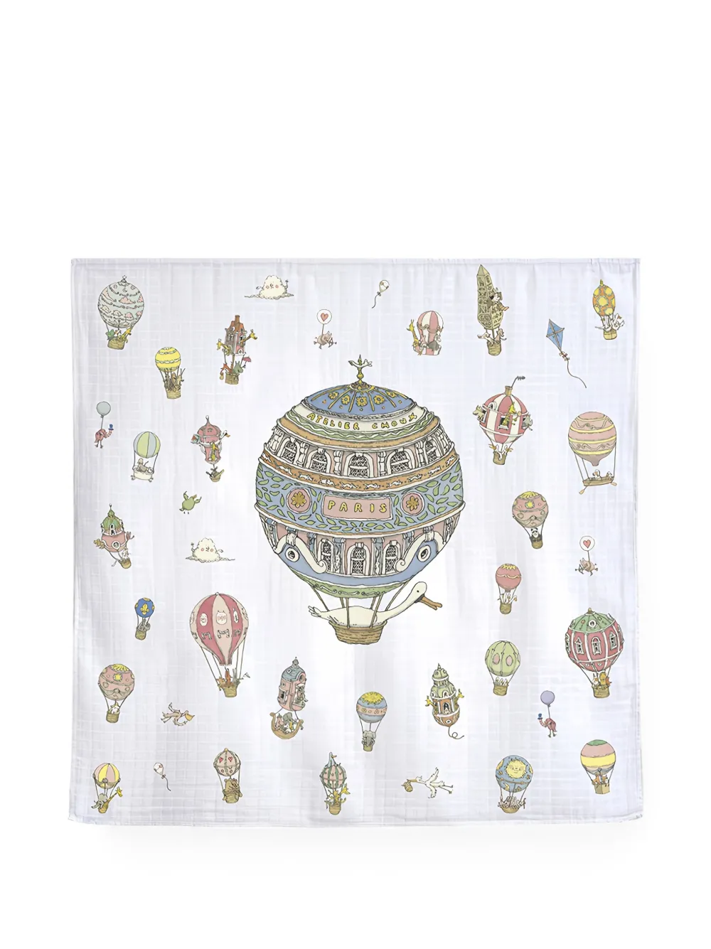 Atelier Choux x Mattias Adolfsson Hot Air Balloons cotton blanket - Bianco