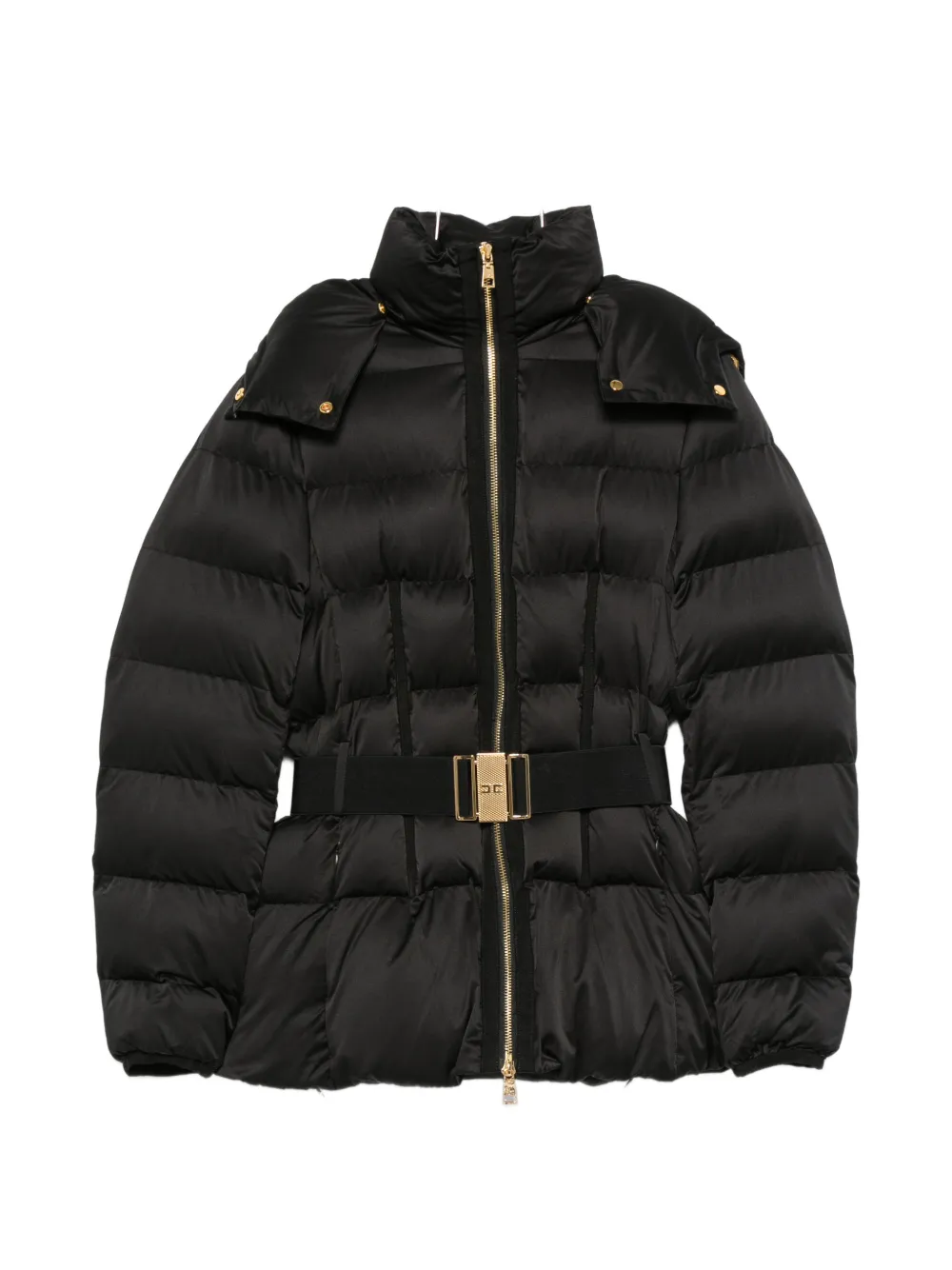 Elisabetta Franchi belted hooded puffer jacket - Schwarz
