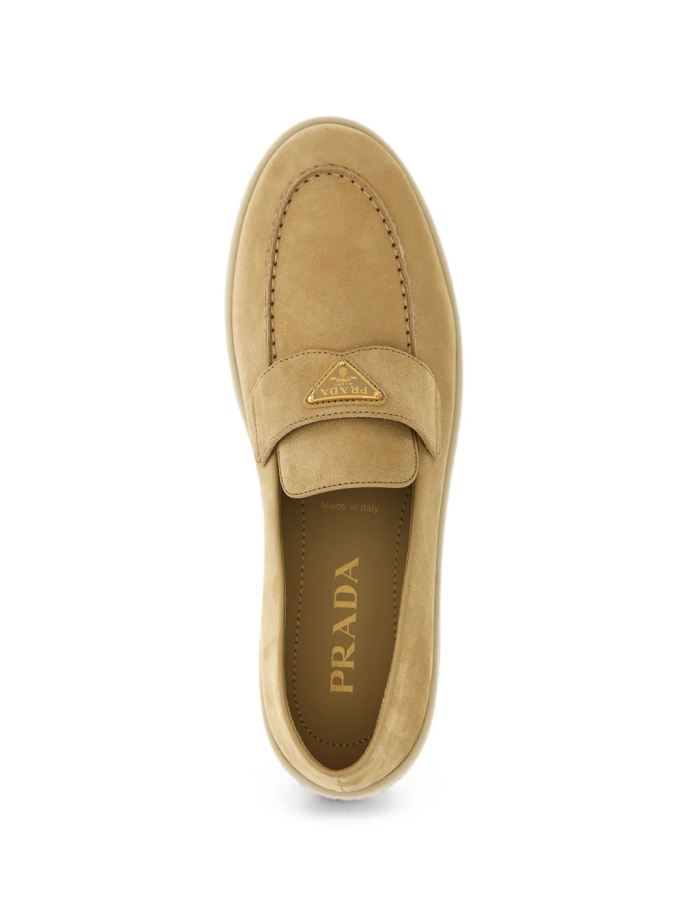 Prada logo-plaque suede loafers Beige