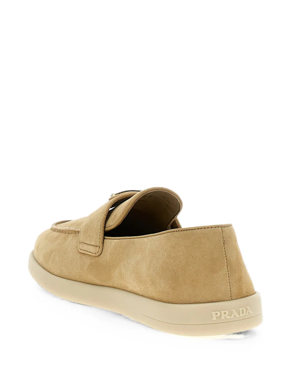 Prada logo-plaque suede loafers Beige