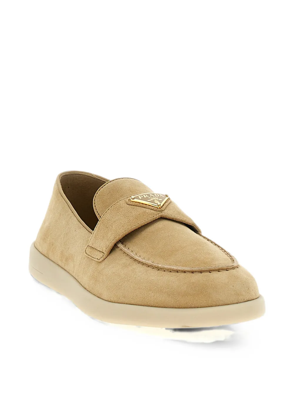 Prada logo-plaque suede loafers Beige