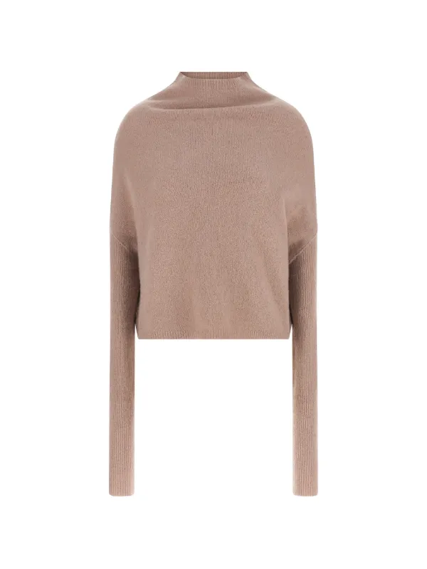 Rick Owens Tower LS Crater High-neck Sweater in Neutrals