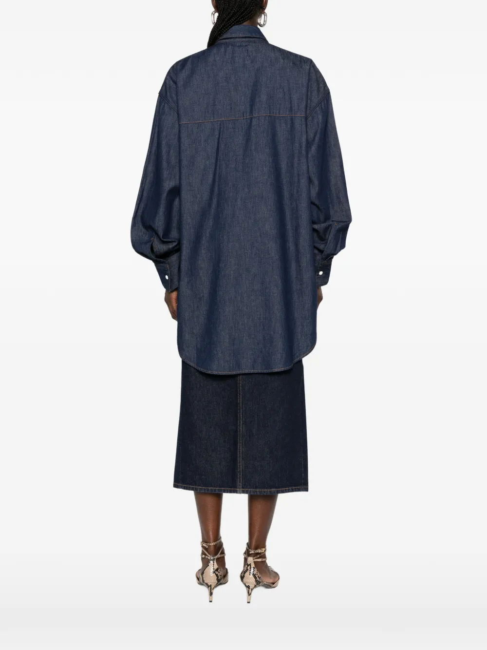 KHAITE Christensen denim blouse met contrasterende stiksels Blauw