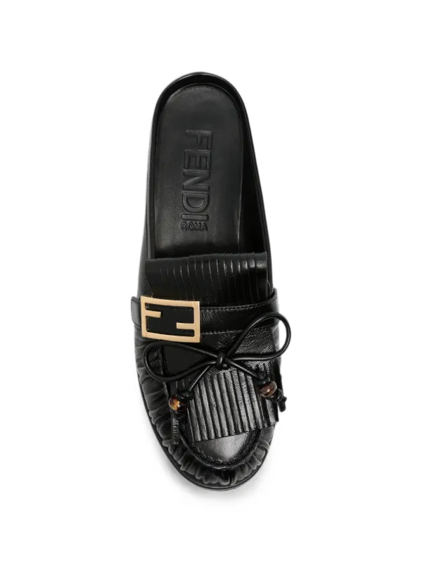 FENDI O'Lock Fringed Mules | Black | FARFETCH