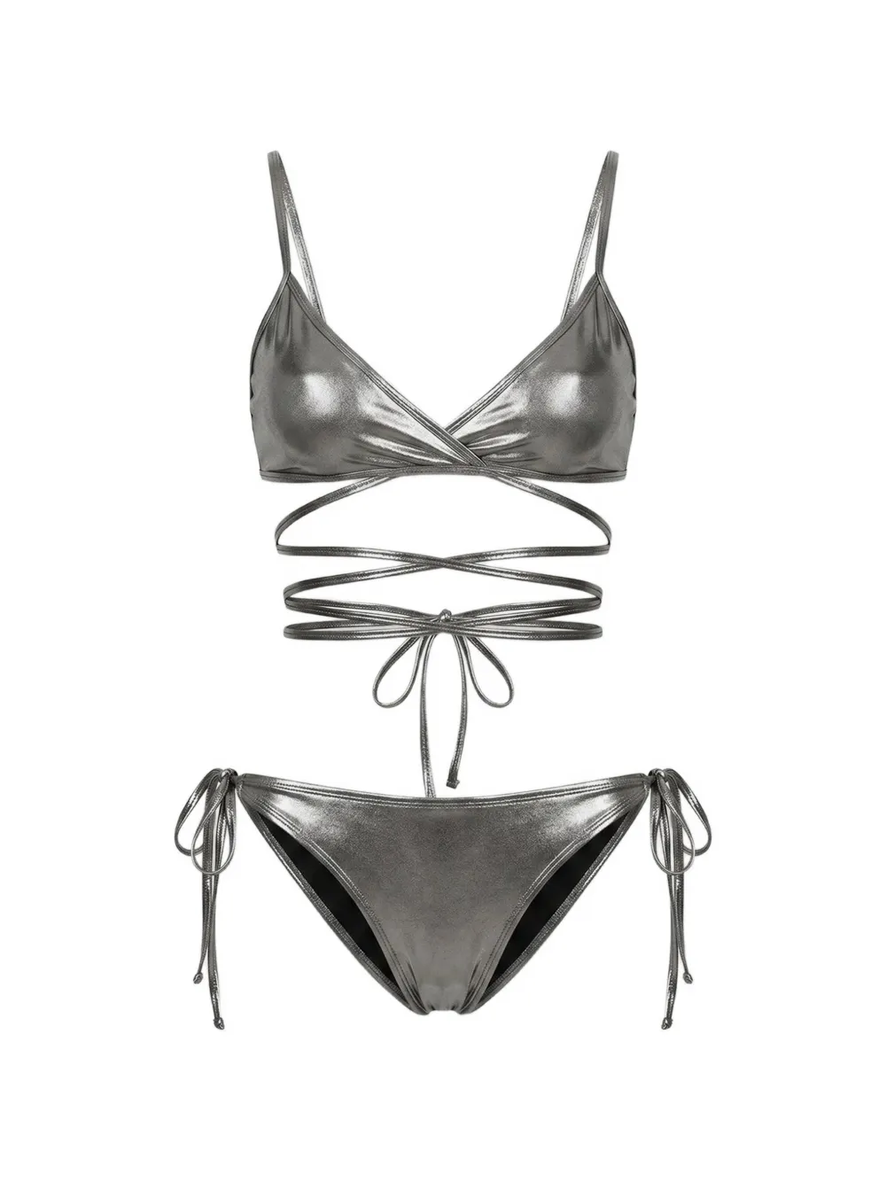 The Attico criss-cross wrap-around bikini set - Silber