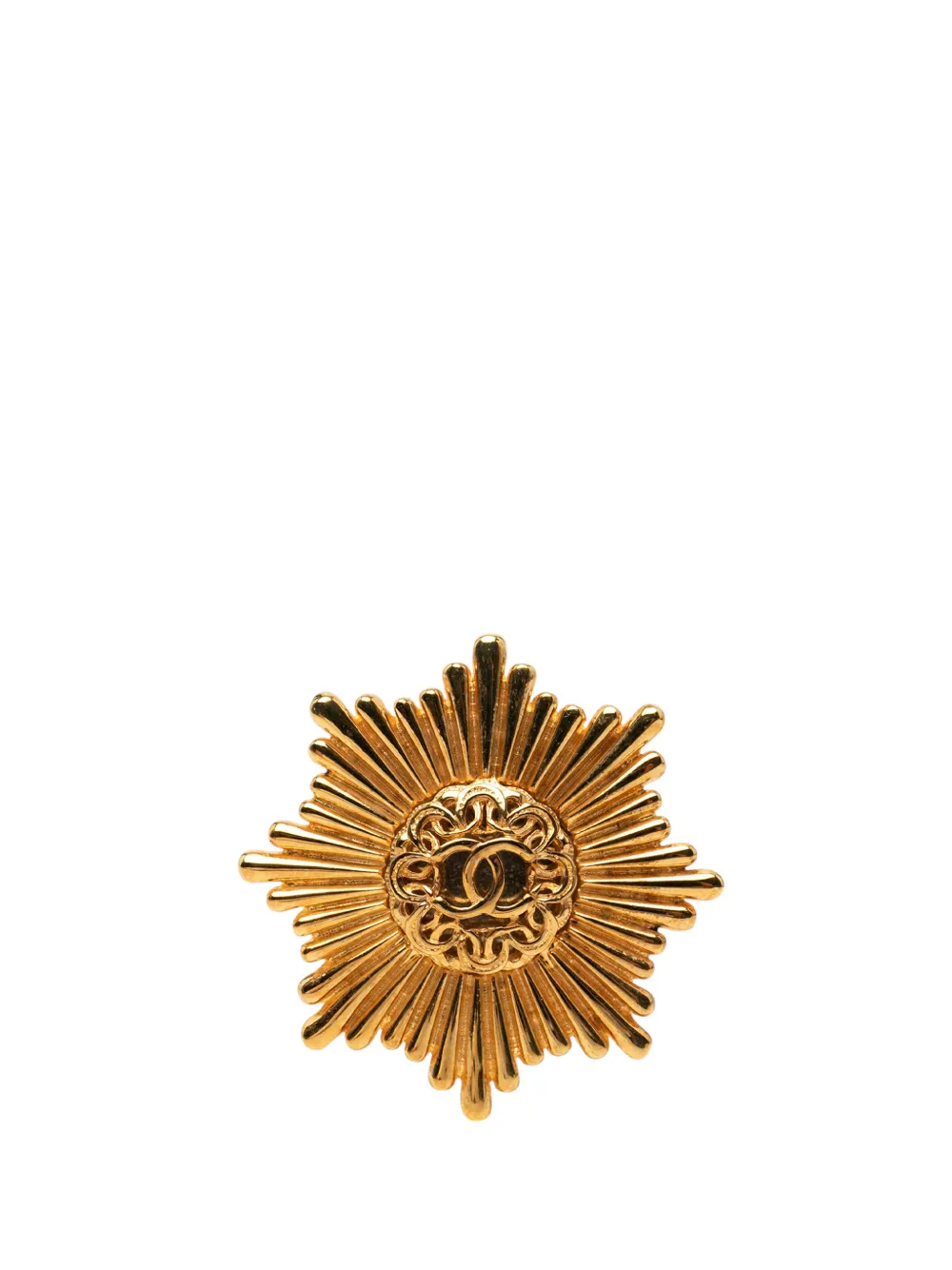 CHANEL Pre-Owned Spilla CC Sunburst placcata oro 1984