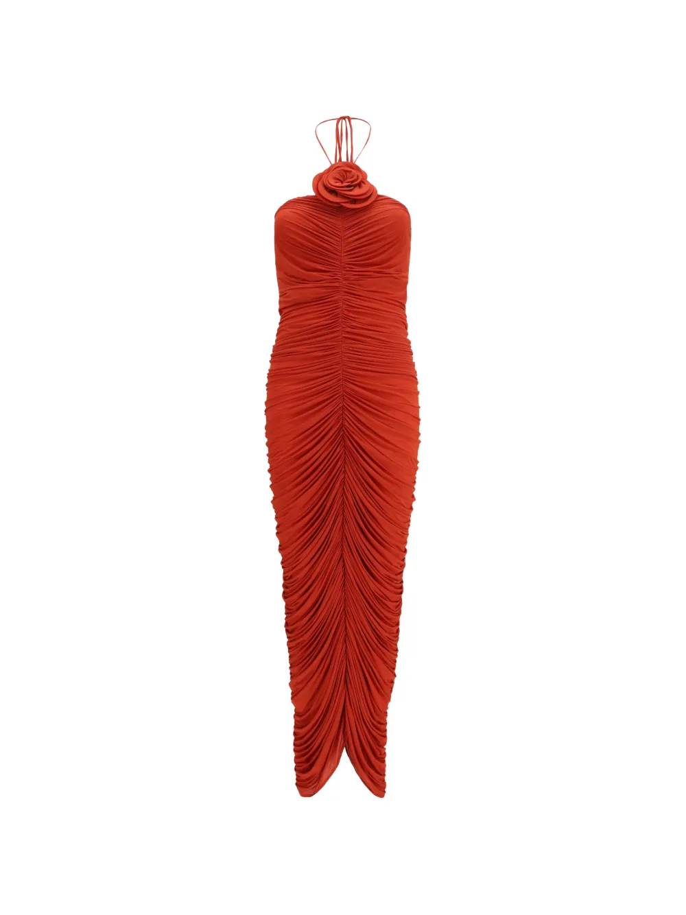 Magda Butrym floral-appliqué ruched maxi party dress - Orange