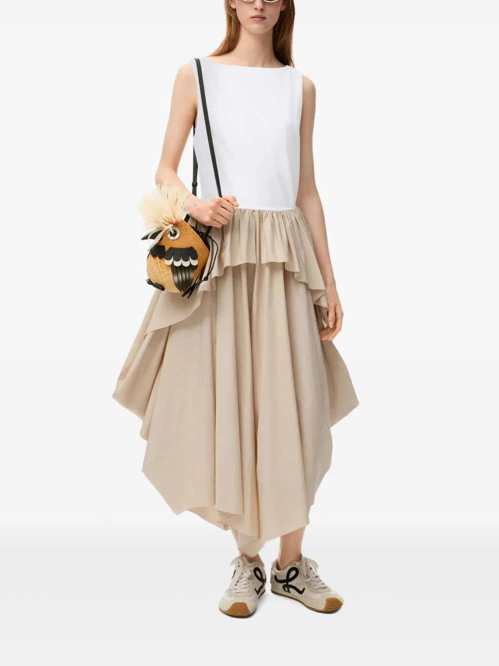 LOEWE Asymmetrische jurk met ruches Beige