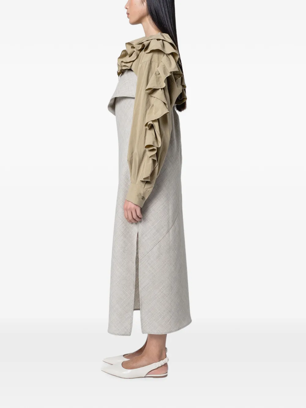 Muller Of Yoshiokubo Frilled Long-sleeve Blouse In Green