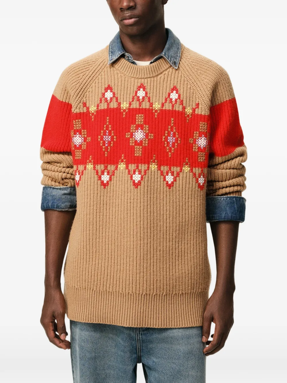 AMI Paris Fair Isle gebreide oversized trui Bruin