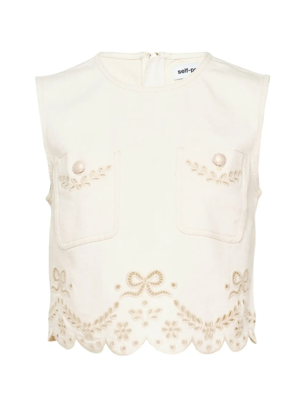 Self-Portrait broderie-anglaise scalloped-hem top - Neutrals