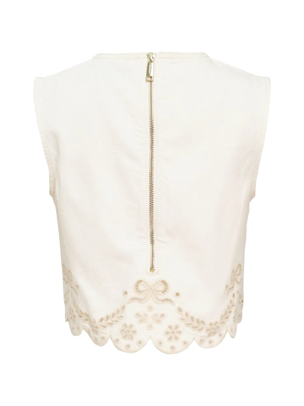 Self-Portrait Broderie anglaise top met gewelfde zoom Beige