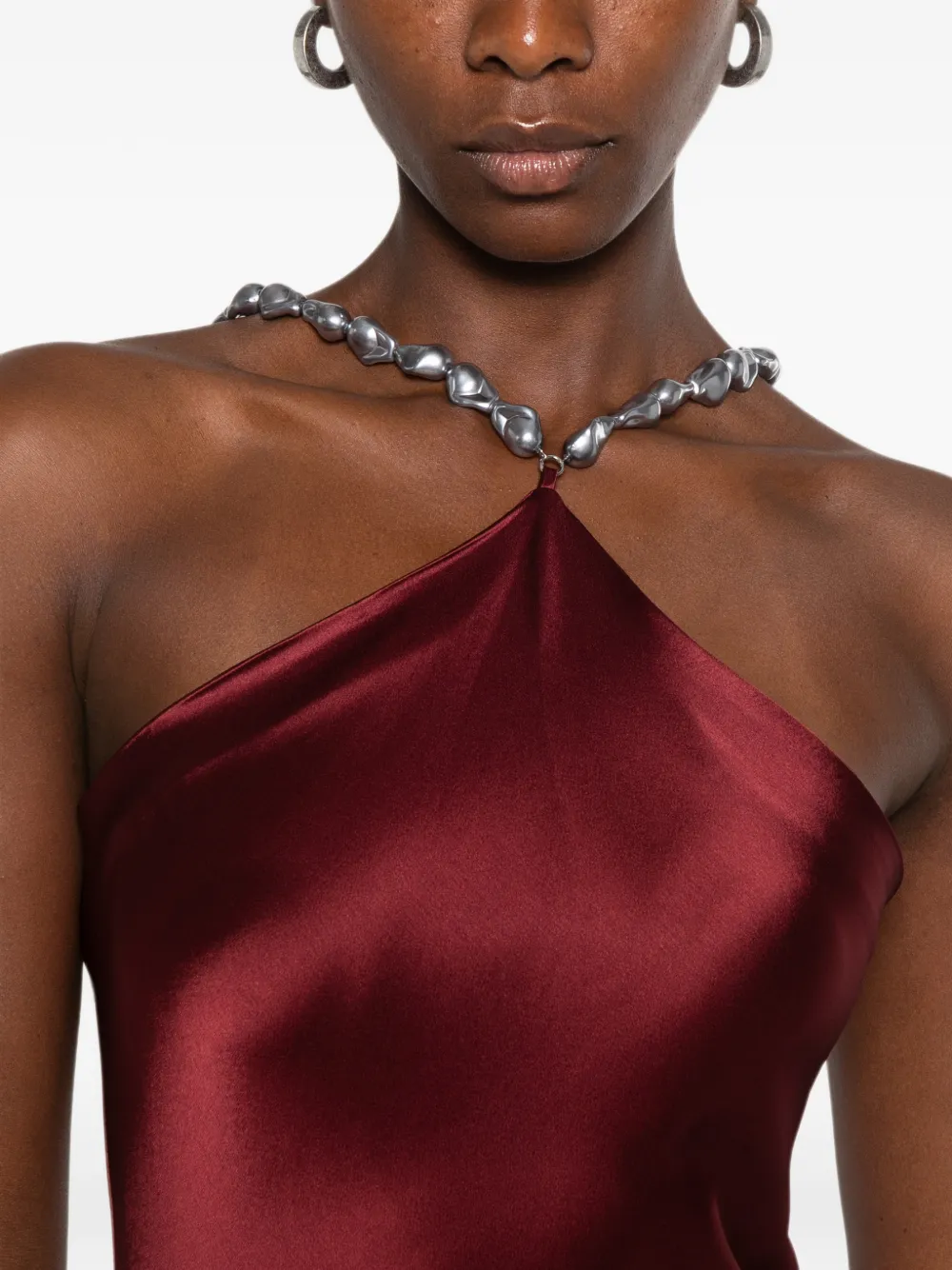 STAUD Cadence maxi-jurk met halternek en kralen Rood